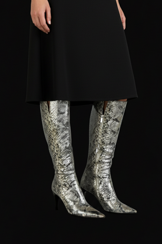 Sergio Rossi python pearl-effect pointed boots — rent from Laura Messerschmitt, Berlin stylist