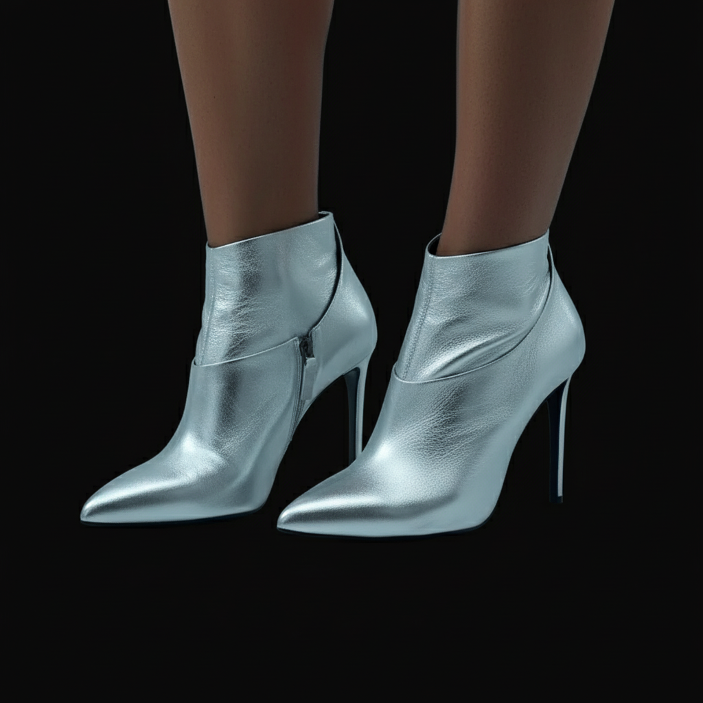 Tom Ford Silver Metallic Pointed Ankle Booties — rent from Laura Messerschmitt, Berlin stylist