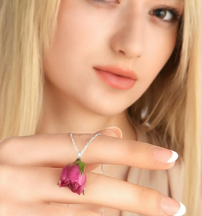 Echte Rose Anhänger mit 925 Sterling Silberkette - Botan