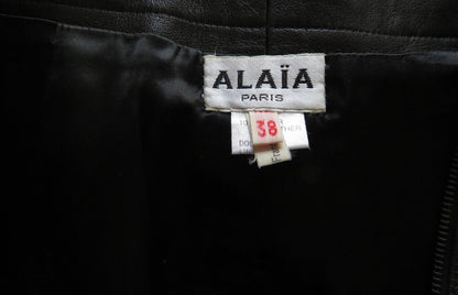 Alaïa Paris leather skirt label showing size 38 Made in France