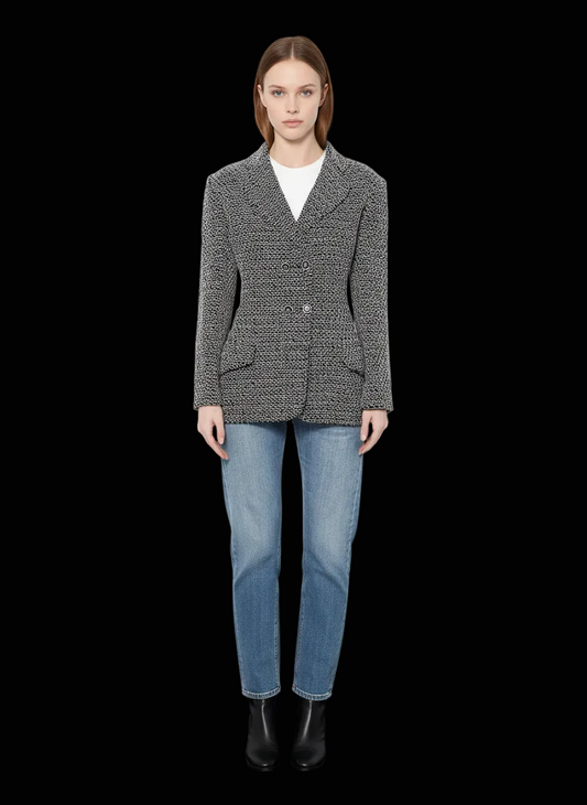 Chanel Boutique — Double-Breasted Blazer in Black & White Viscose