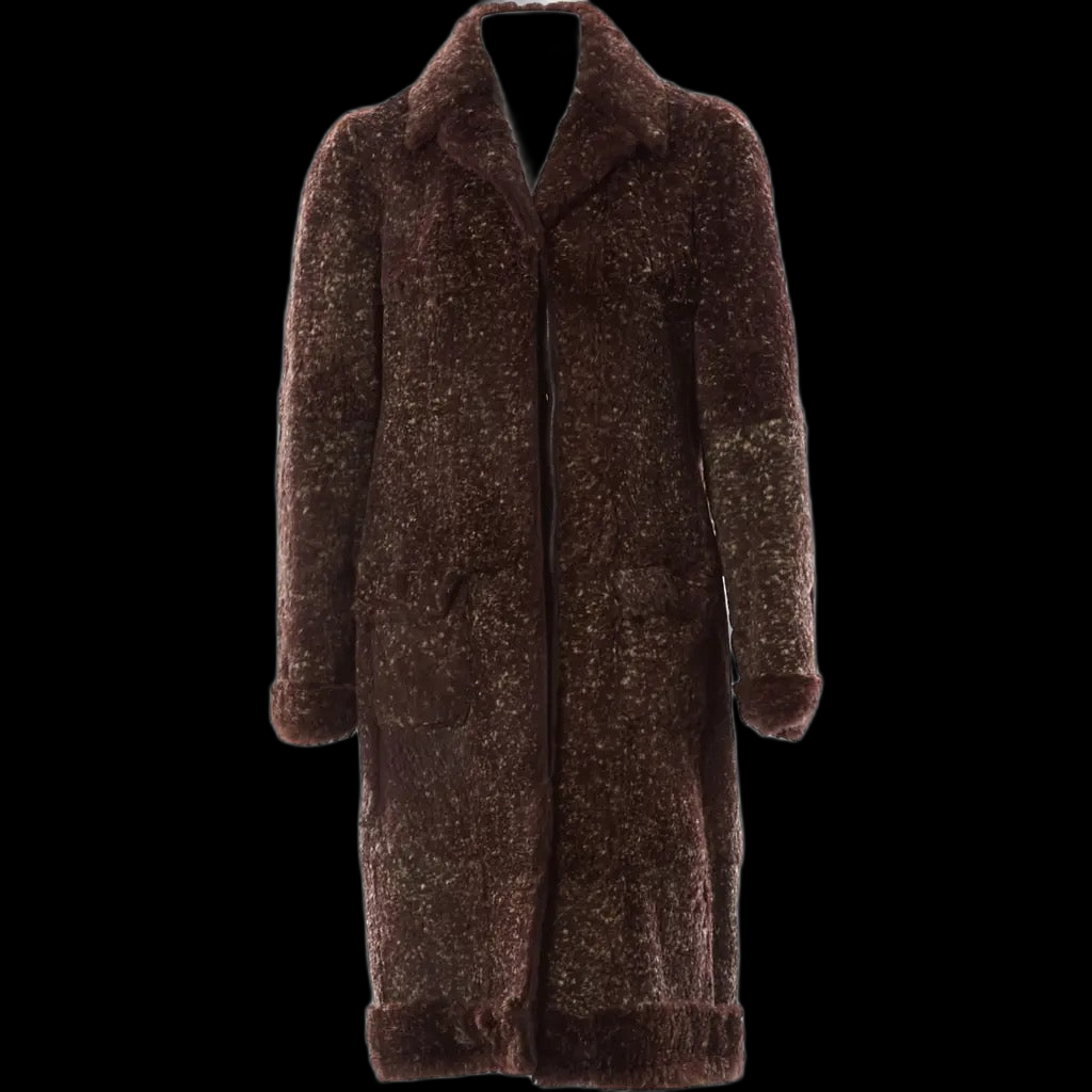 Chanel — Curly Shearling Long Coat — editorial black background