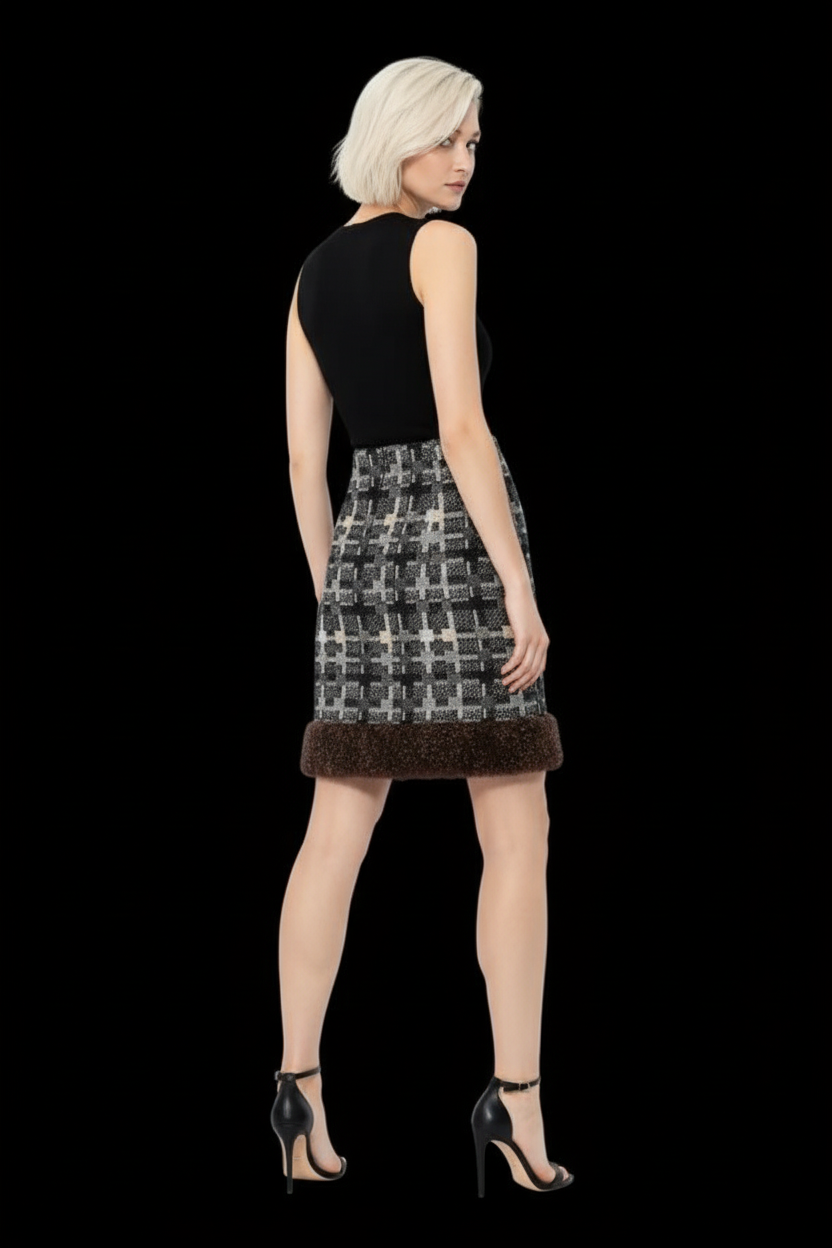 Chanel — 2005 Tweed A-Line Skirt with Rabbit Fur Trim — back view