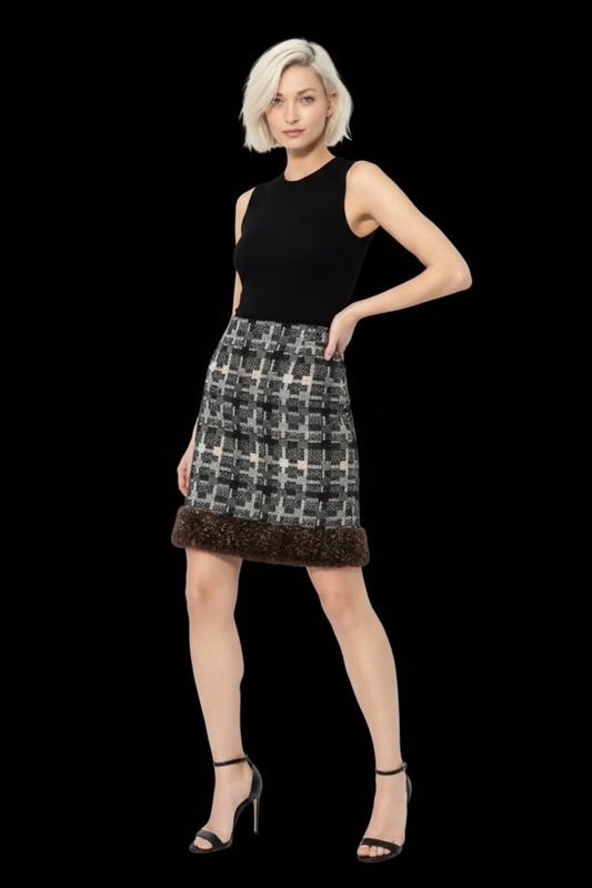 Chanel 2005 tweed a-line skirt with rabbit fur trim — rent from Laura Messerschmitt, Berlin stylist