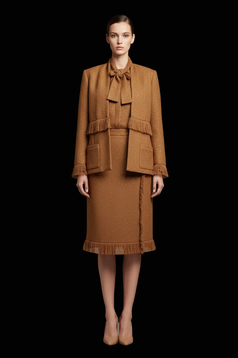 Chanel aw 2001 tweed skirt suit in camel — rent from Laura Messerschmitt, Berlin stylist