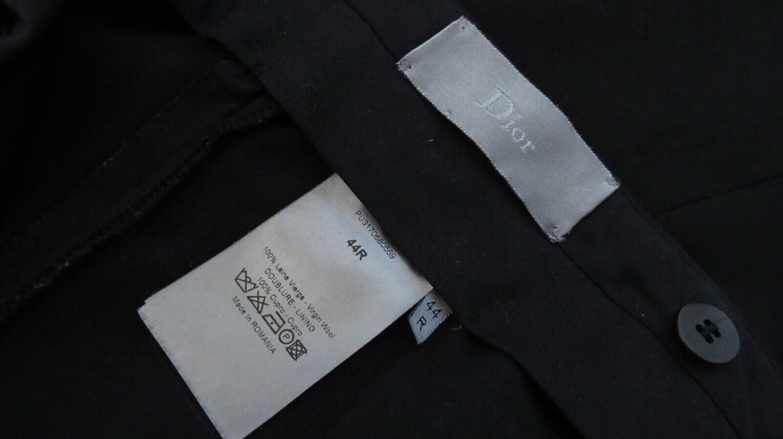 Dior label — 100% Laine Vierge Virgin Wool, Cupro lining, Size 44R, Made in Romania