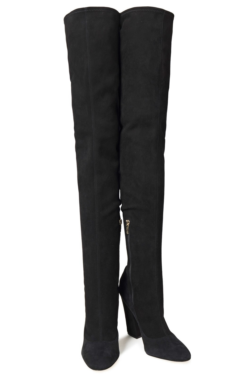 Sergio Rossi black suede over-the-knee boots with block heel