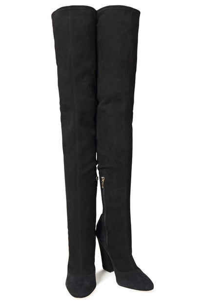 Sergio Rossi black suede over-the-knee boots with block heel