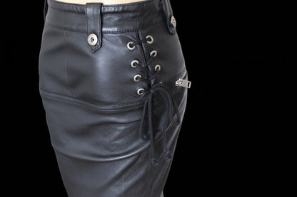 Diesel leather skirt lace-up side detail — Laura Messerschmitt Berlin