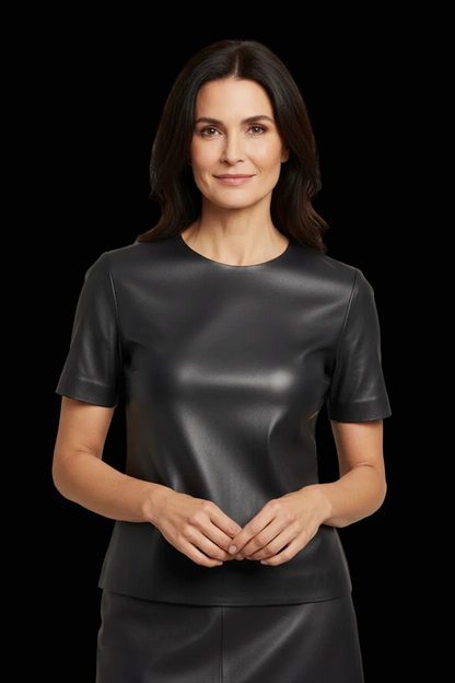 Prada — Black Leather Three-Piece Set (Skirt, Top & Jacket) — side view