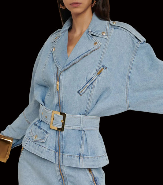 Alexandre Vauthier denim biker mini dress — rent from Laura Messerschmitt, Berlin stylist