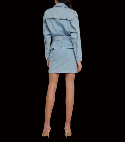 Alexandre Vauthier denim biker mini dress back view on model
